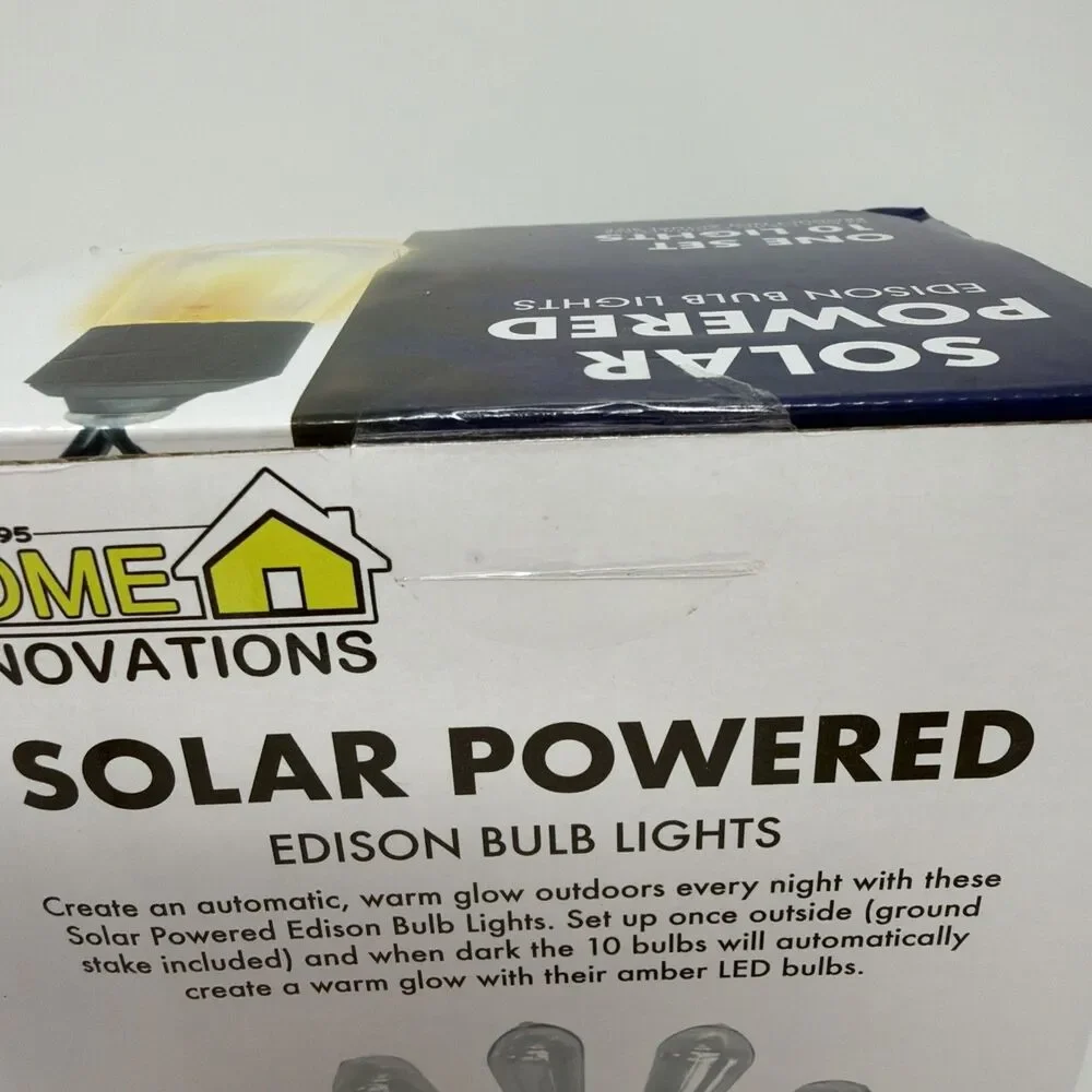 Solar String Lights 12.5 ft Outdoor Waterproof Patio Lights 10 LED Edison Bulbs